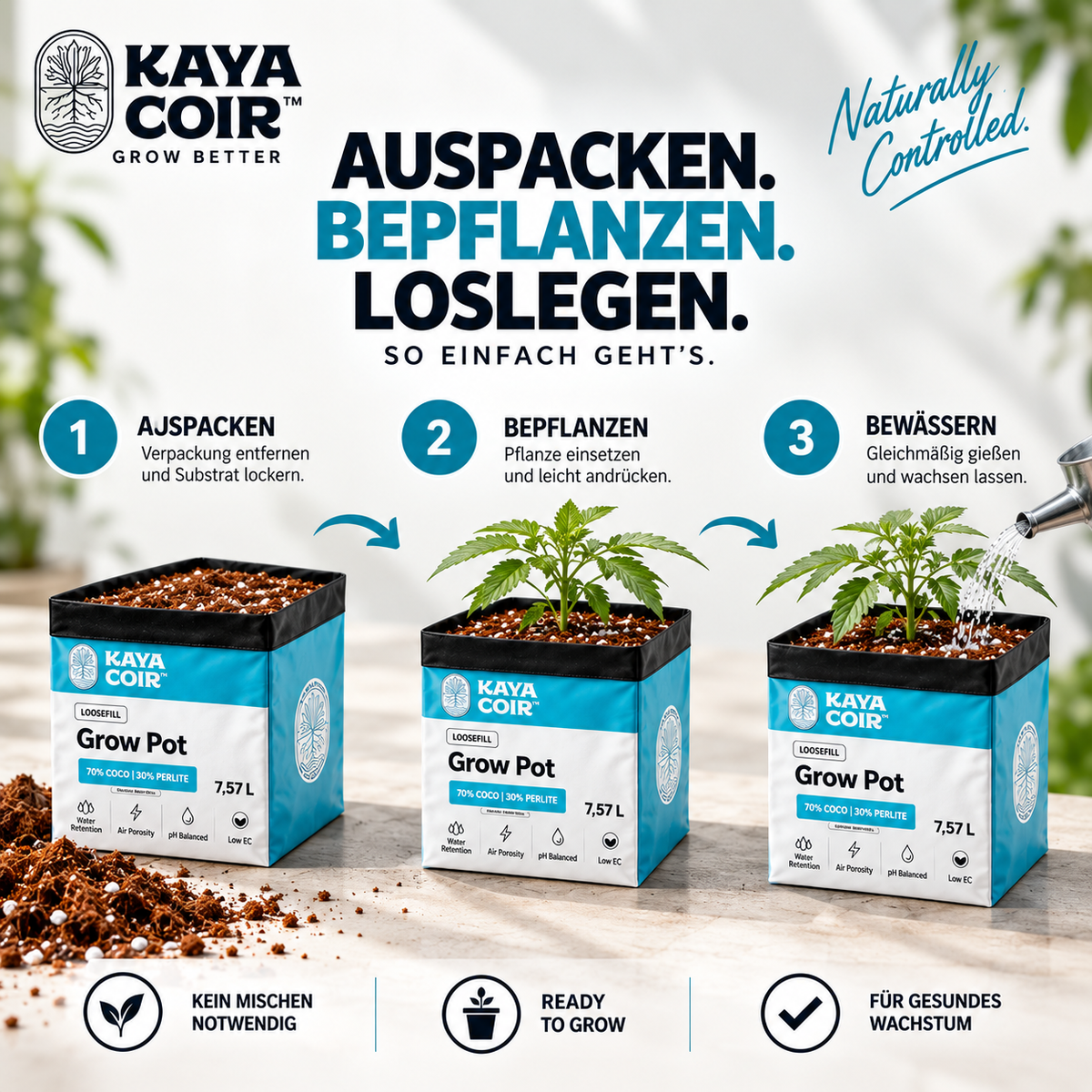 KAYA COIR Grow Pot 7,57 L – Coco/Perlite 70/30