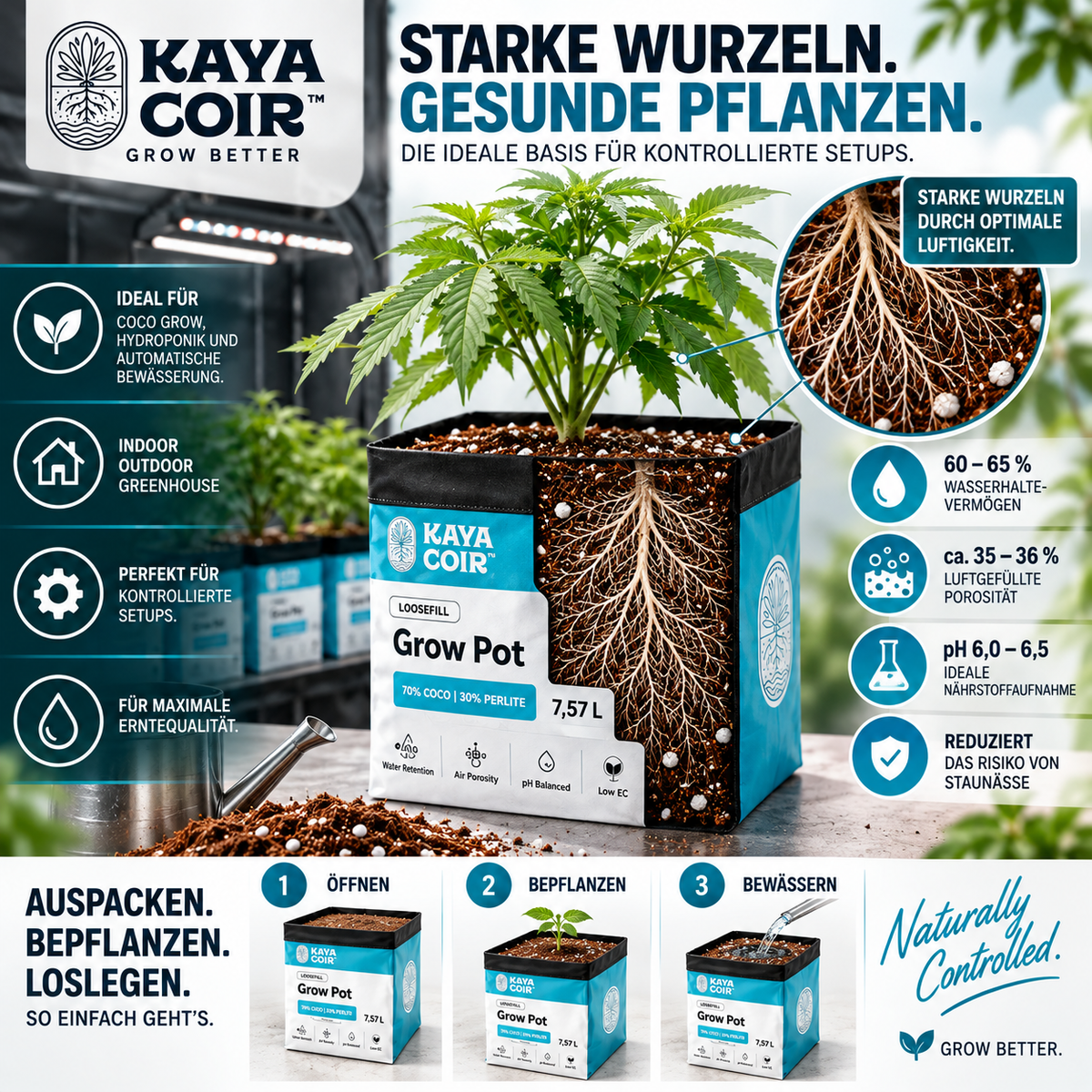 KAYA COIR Grow Pot 7,57 L – Coco/Perlite 70/30